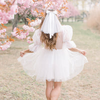 Ava Short White Veil with Bow Ribbon