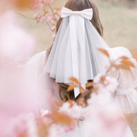 Ava Short White Veil with Bow Ribbon