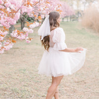 Ava Short White Veil with Bow Ribbon
