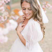 Ava Short White Veil with Bow Ribbon