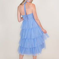Lou Tulle Halter Tiered Blue Dress