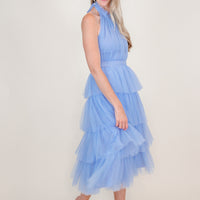 Lou Tulle Halter Tiered Blue Dress
