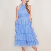 Lou Tulle Halter Tiered Blue Dress