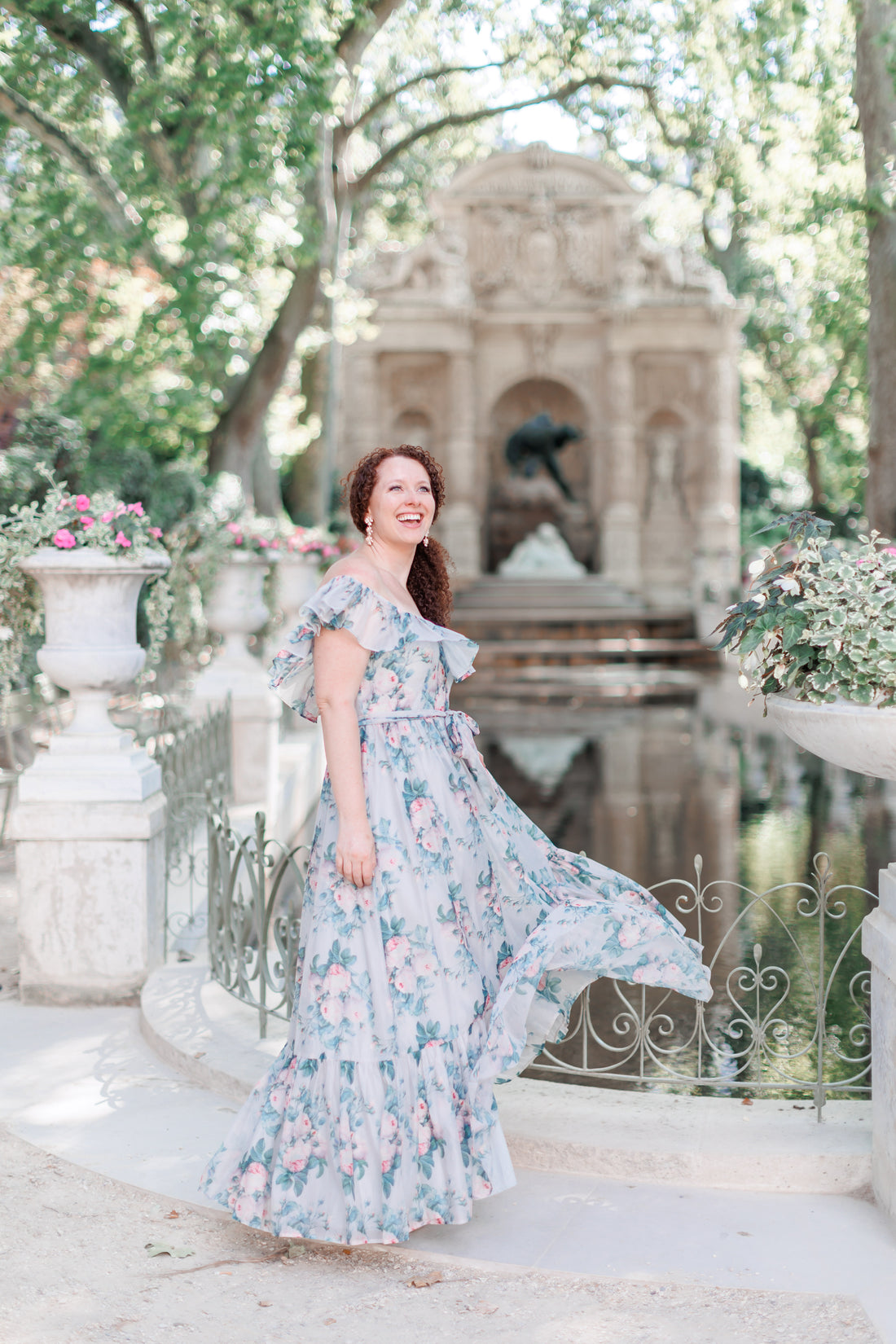 Juliette Floral Dress in Blue Grey