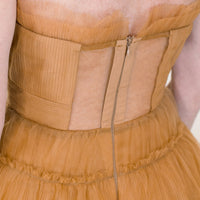 Chic Bronze Strapless Tulle Midi Dress