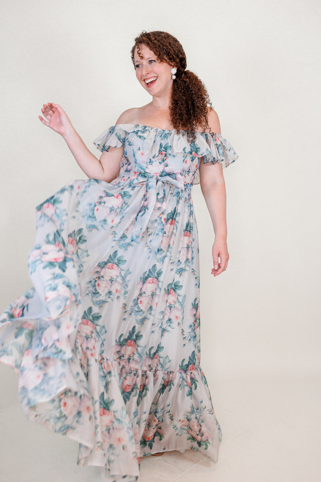 Juliette Floral Dress in Blue Grey