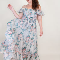 Juliette Floral Dress in Blue Grey