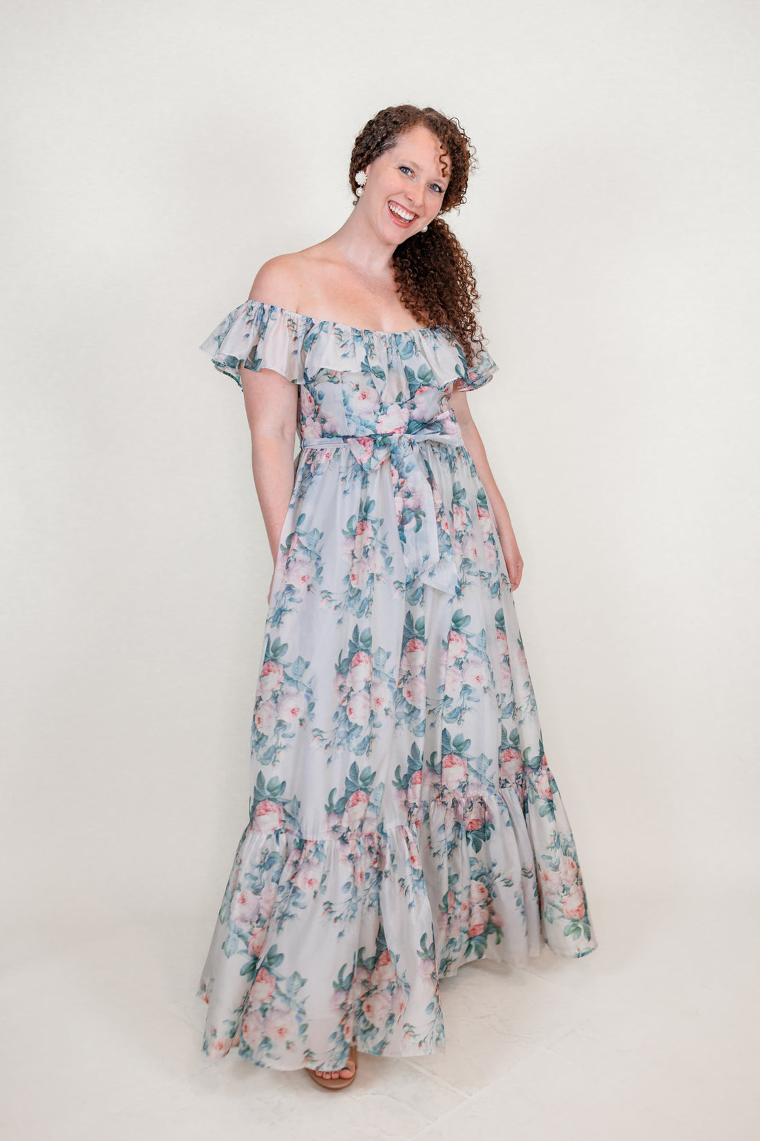 Juliette Floral Dress in Blue Grey