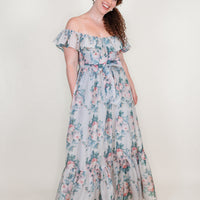 Juliette Floral Dress in Blue Grey