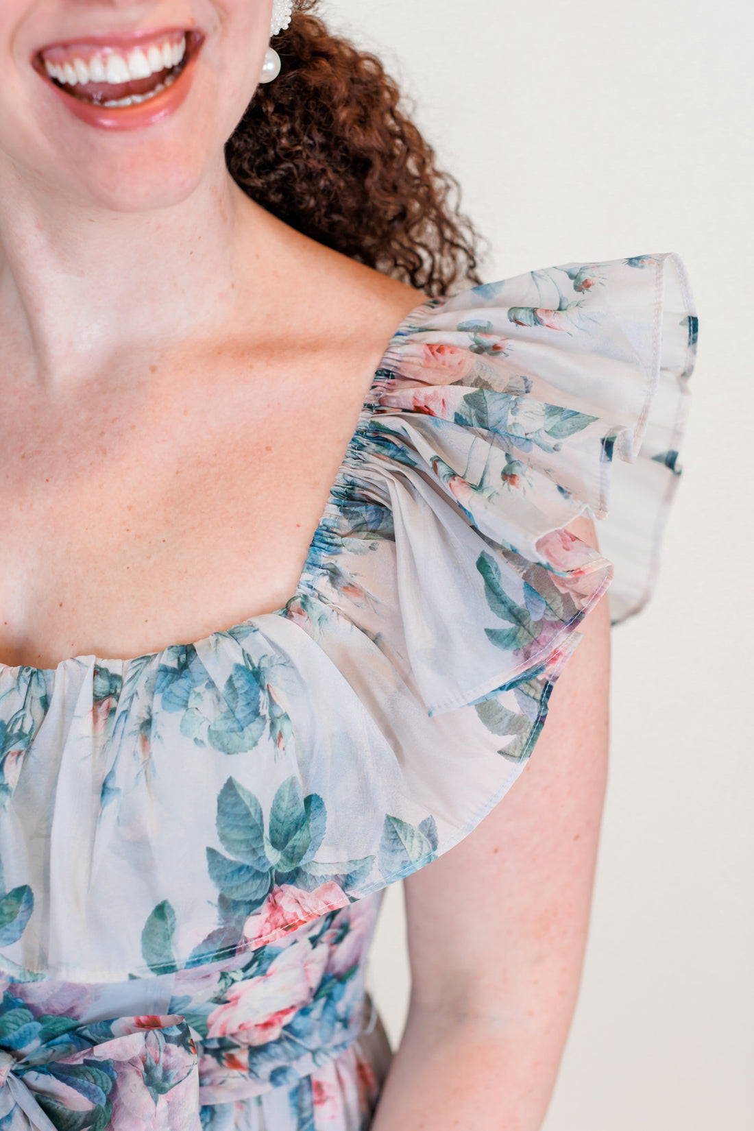 Juliette Floral Dress in Blue Grey
