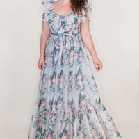 Juliette Floral Dress in Blue Grey
