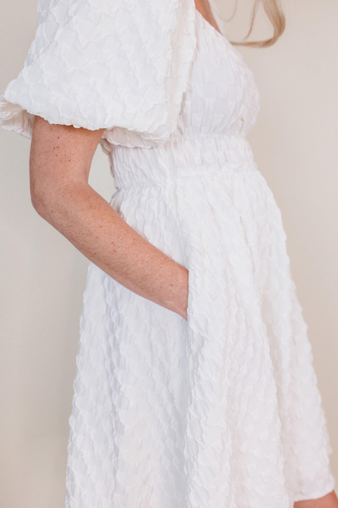 Kennedy Waffle Texture White Dress Kennedy Waffle Texture White Dress