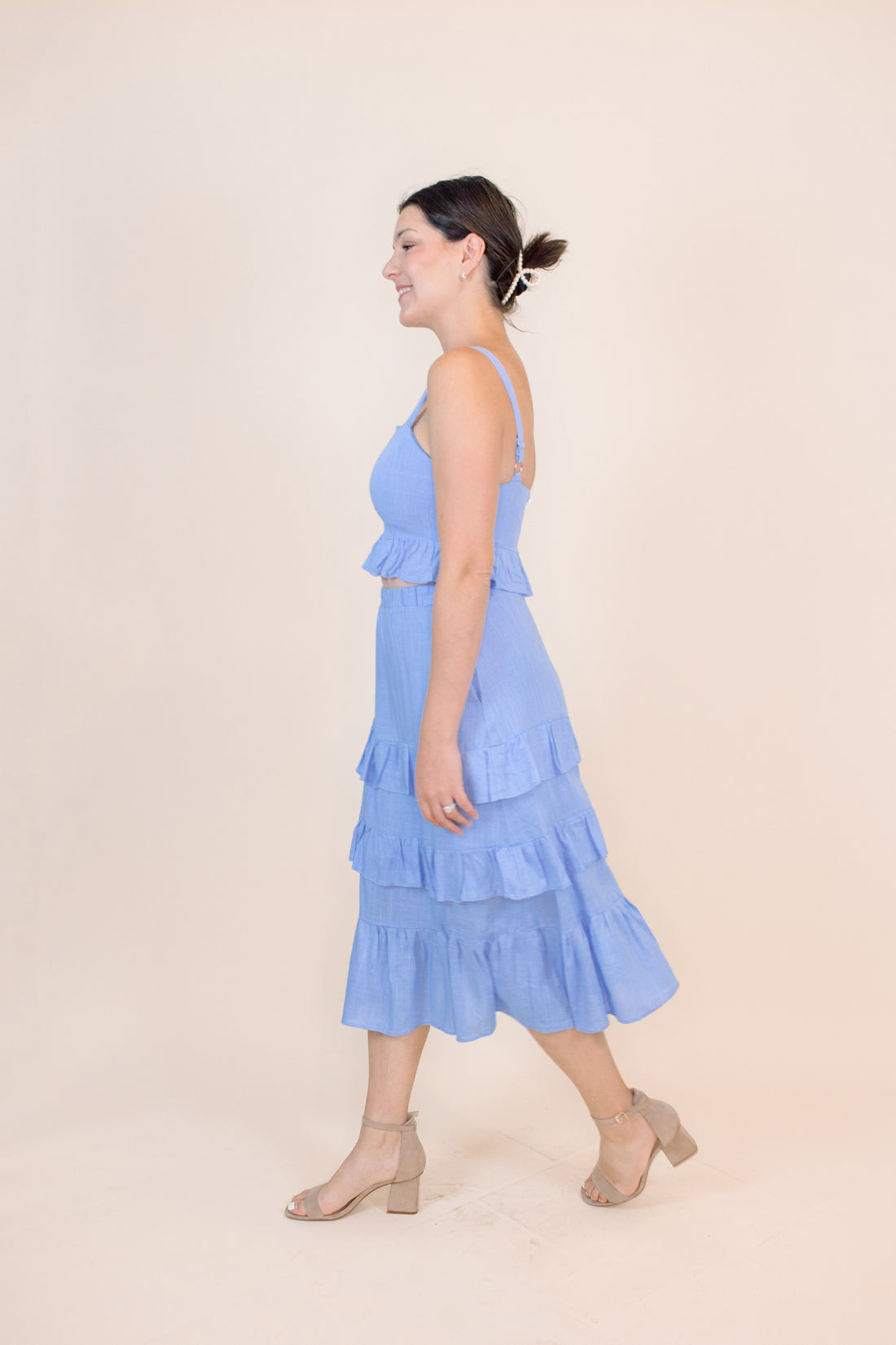 Alessandra Ruffle Skirt Set in Blue