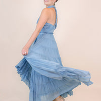 Cassandra Blue Tiered Halter Maxi