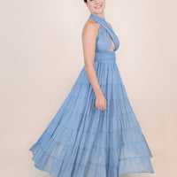 Cassandra Blue Tiered Halter Maxi