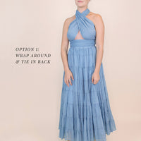 Cassandra Blue Tiered Halter Maxi