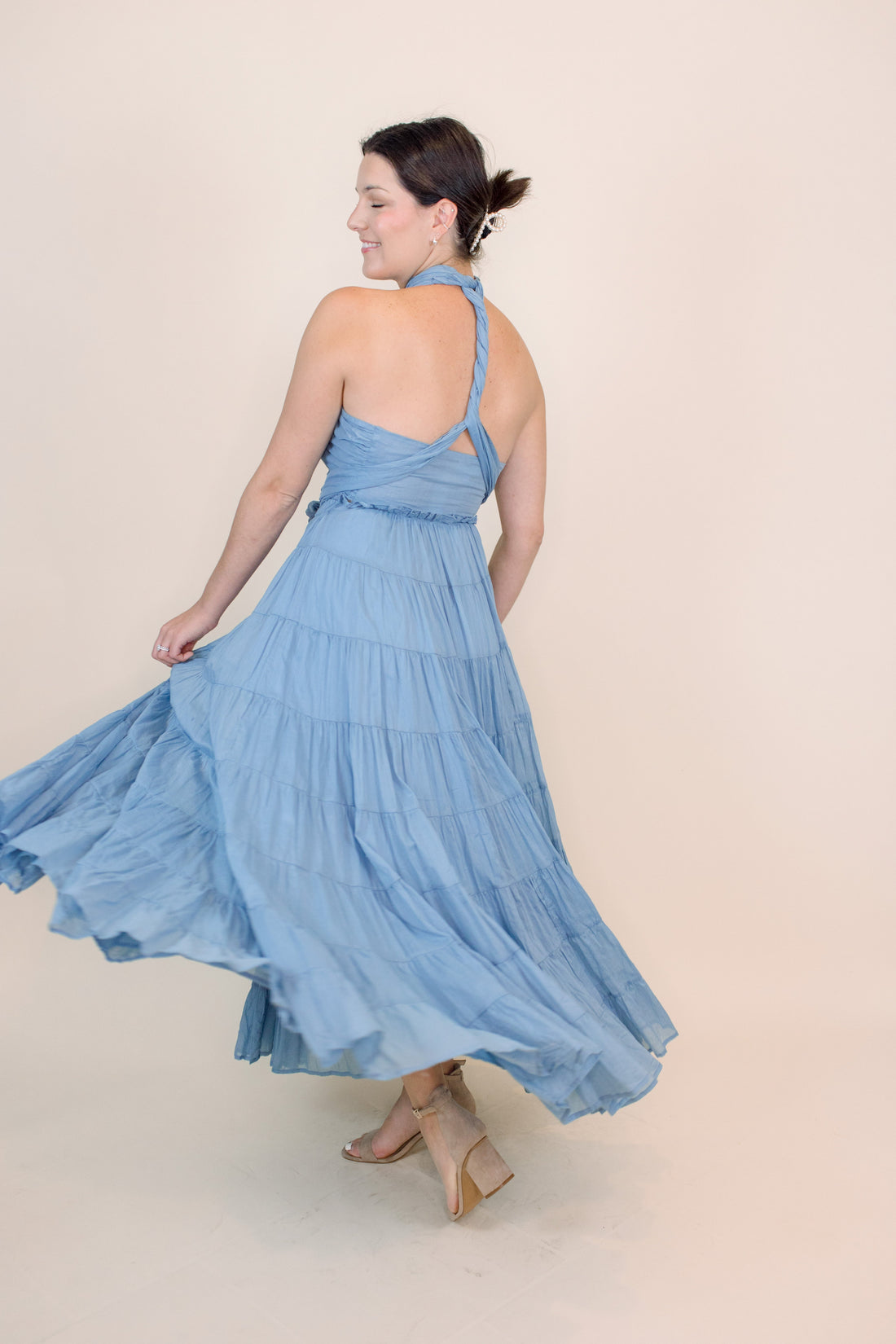 Cassandra Blue Tiered Halter Maxi