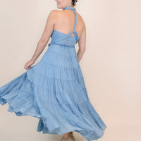 Cassandra Blue Tiered Halter Maxi