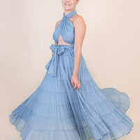 Cassandra Blue Tiered Halter Maxi