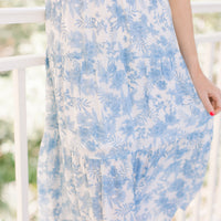 Capri Blue & White Smocked Flutter Sleeve Dress