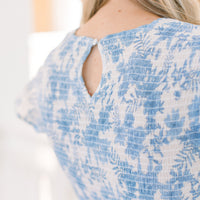 Capri Blue & White Smocked Flutter Sleeve Dress