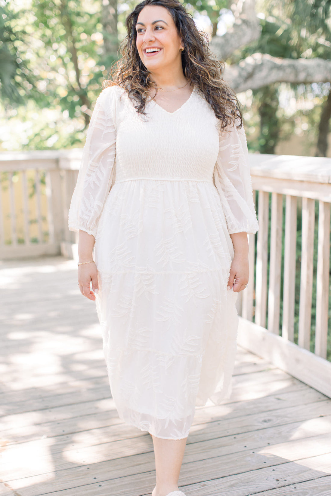 Flora Embroidered Smocked Midi Dress