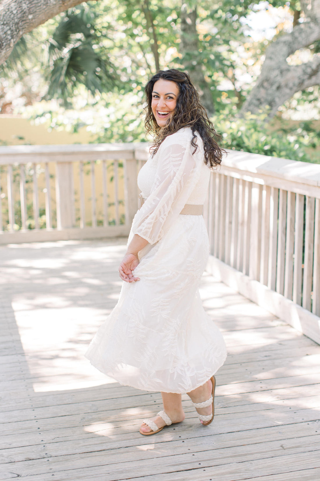 Flora Embroidered Smocked Midi Dress
