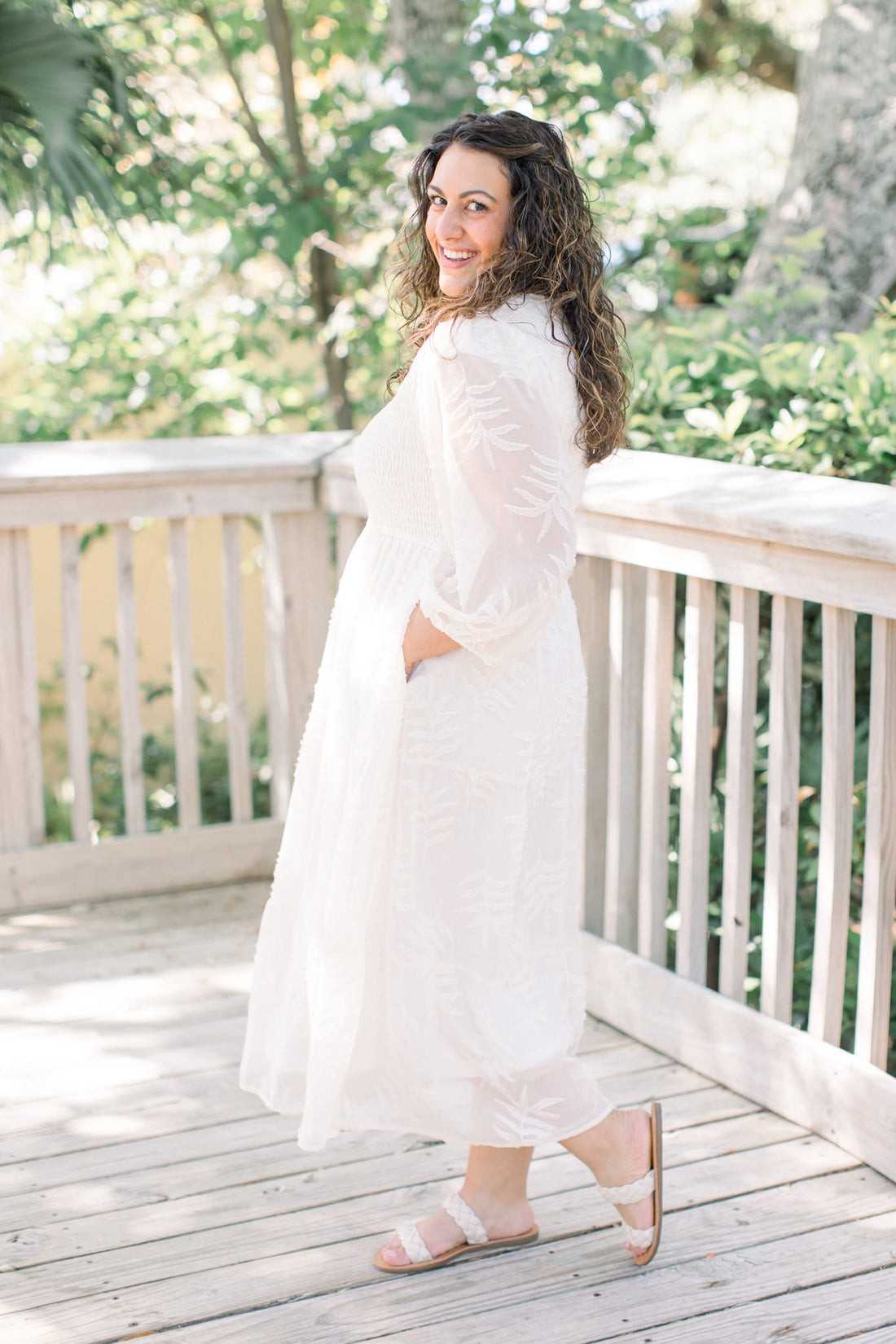 Flora Embroidered Smocked Midi Dress