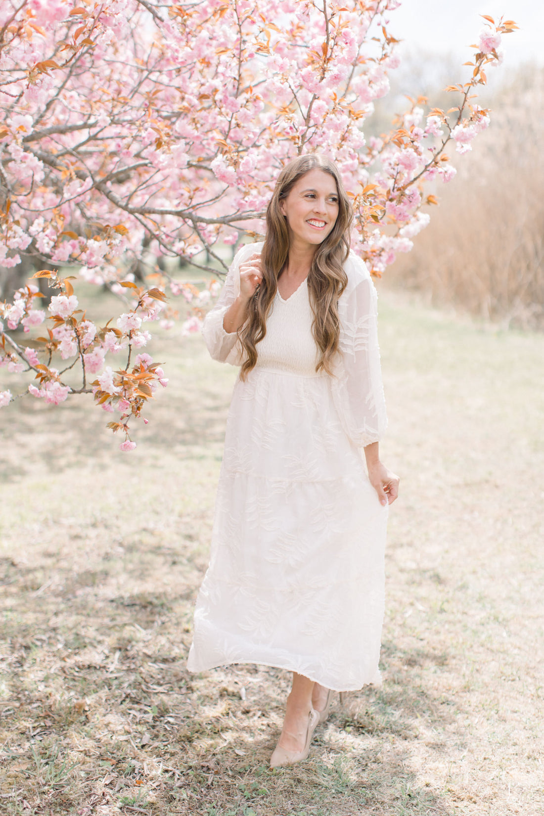 Flora Embroidered Smocked Midi Dress
