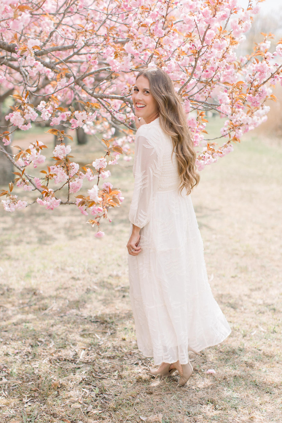 Flora Embroidered Smocked Midi Dress