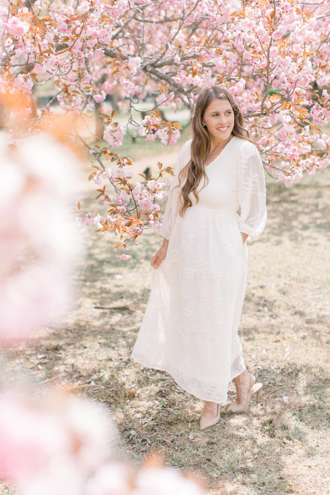 Flora Embroidered Smocked Midi Dress