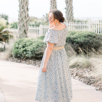 Lois Blue & White Puff Sleeve Midi