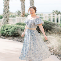 Lois Blue & White Puff Sleeve Midi