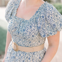 Lois Blue & White Puff Sleeve Midi