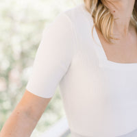 White Square Neck Top
