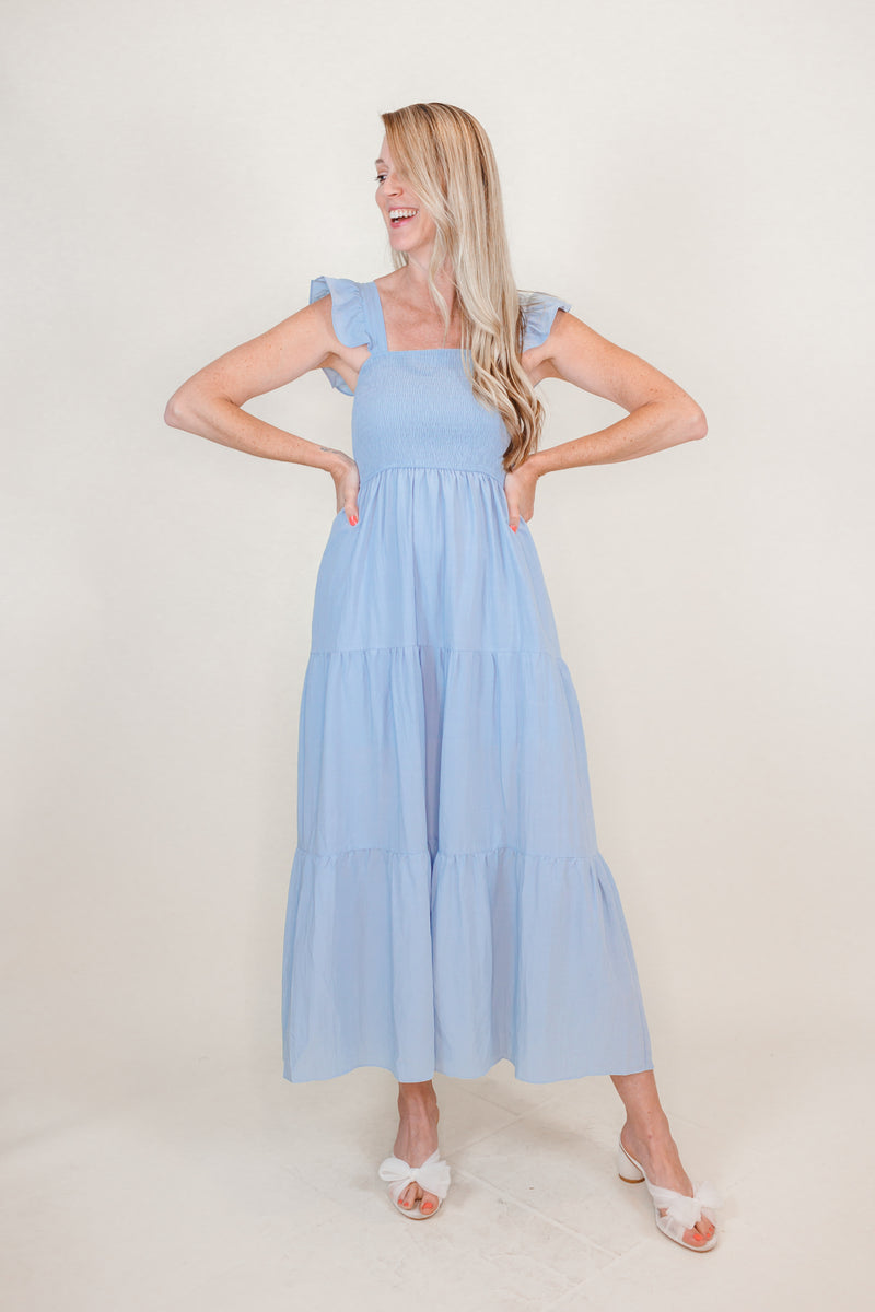Misty Blue Smocked Maxi Dress – Love, Odette