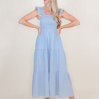 Misty Blue Smocked Maxi Dress