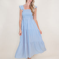 Misty Blue Smocked Maxi Dress