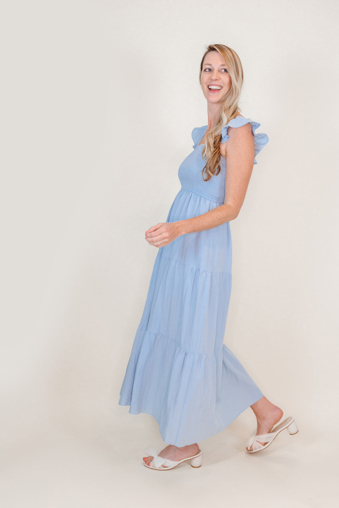 Misty Blue Smocked Maxi Dress