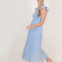 Misty Blue Smocked Maxi Dress