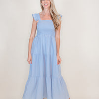 Misty Blue Smocked Maxi Dress
