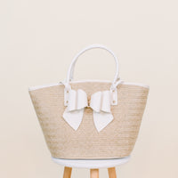 Hanna Straw Bow Tote in White