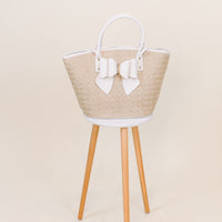 Hanna Straw Bow Tote in White
