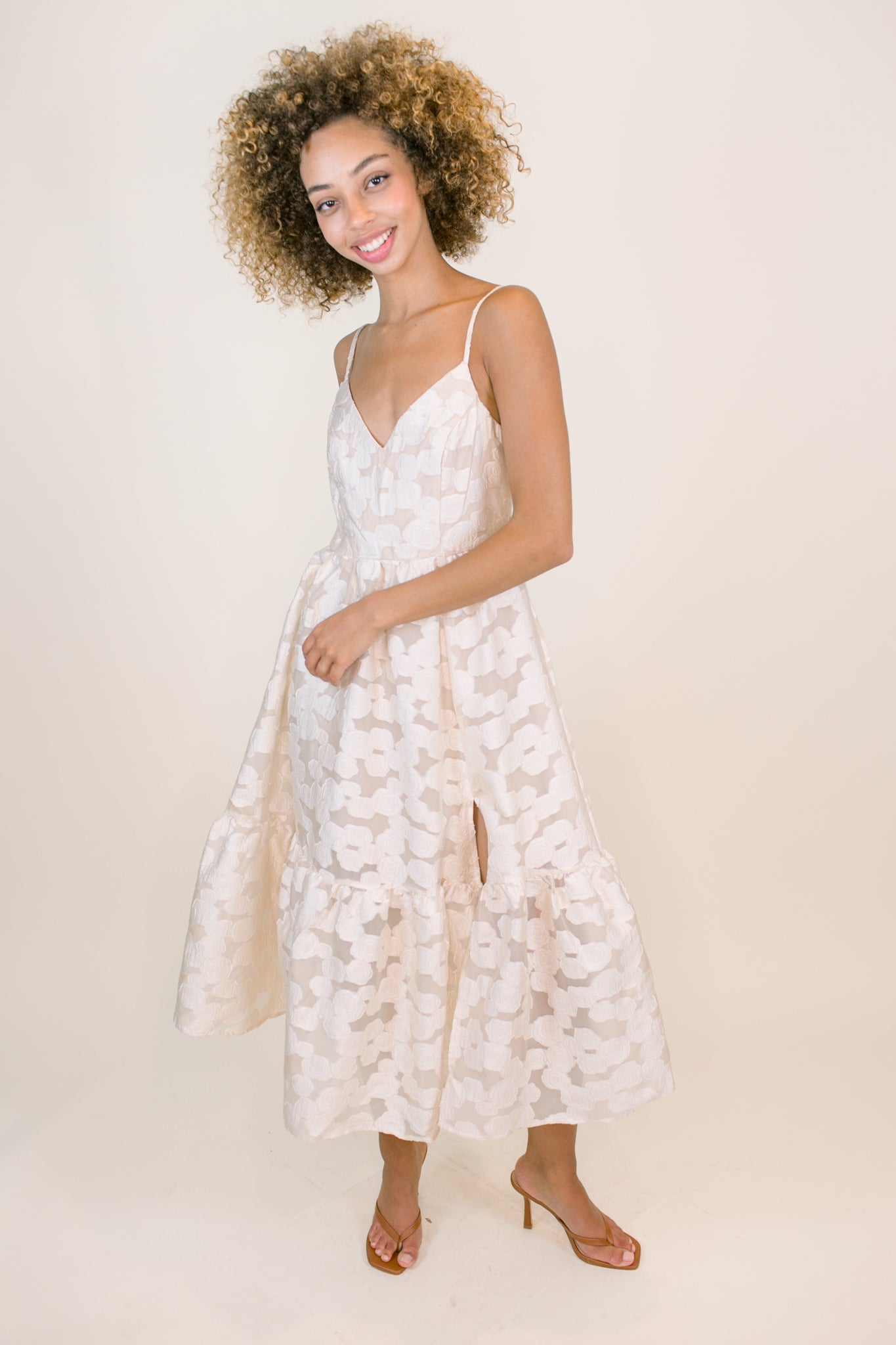 knee length dresses for ladies Adeline Cream Textured Dress – Love, Odette