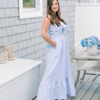 Amelia Bow Maxi in Blue Gingham