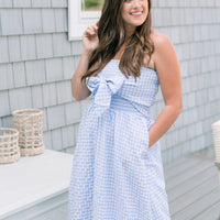 Amelia Bow Maxi in Blue Gingham