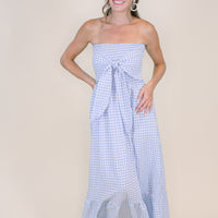 Amelia Bow Maxi in Blue Gingham
