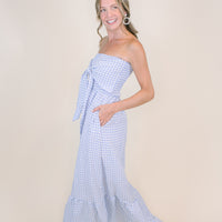 Amelia Bow Maxi in Blue Gingham