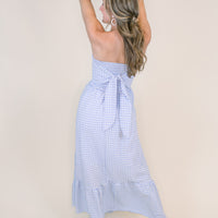 Amelia Bow Maxi in Blue Gingham