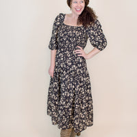 Autumn Smocked Dress in Dark Brown